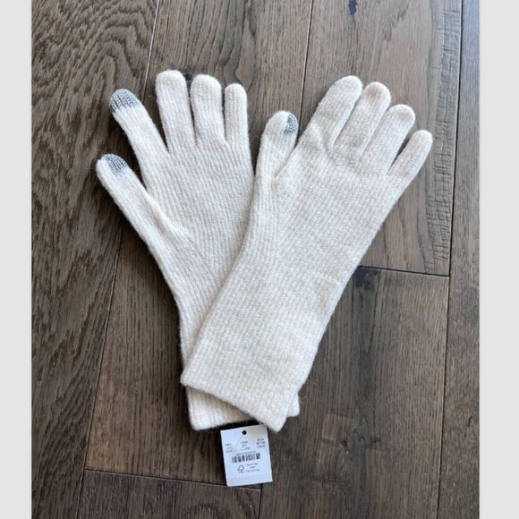 J.Crew Ribbed Tech Touch Gloves NWT Merino Wool Alpaca Blend Ivory Winter Warm - Picture 4 of 6